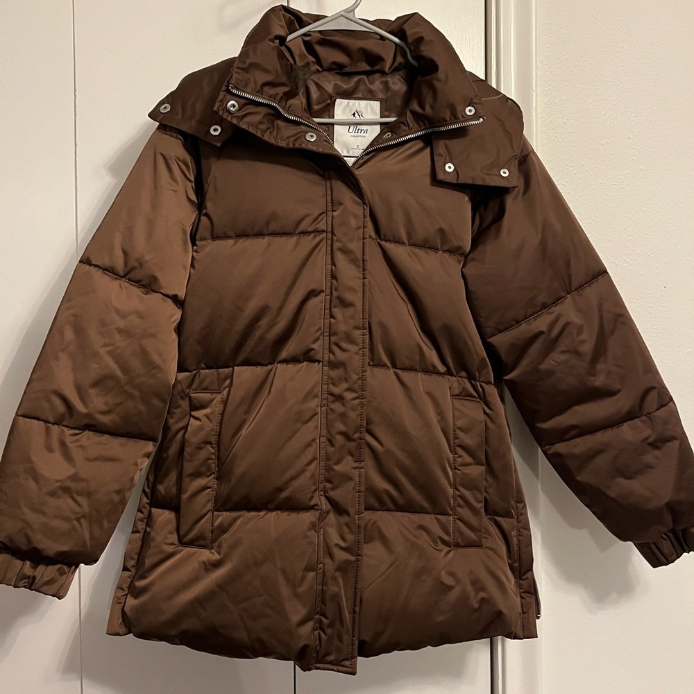 Abercrombie Dark Brown Ultra Mid Puffer Coat Size Small